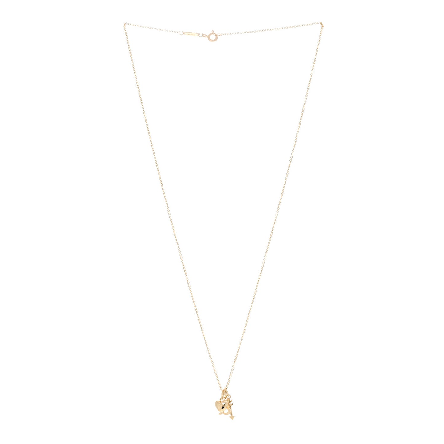 18K Yellow Gold Ampersand Arrow Heart Pendant Necklace