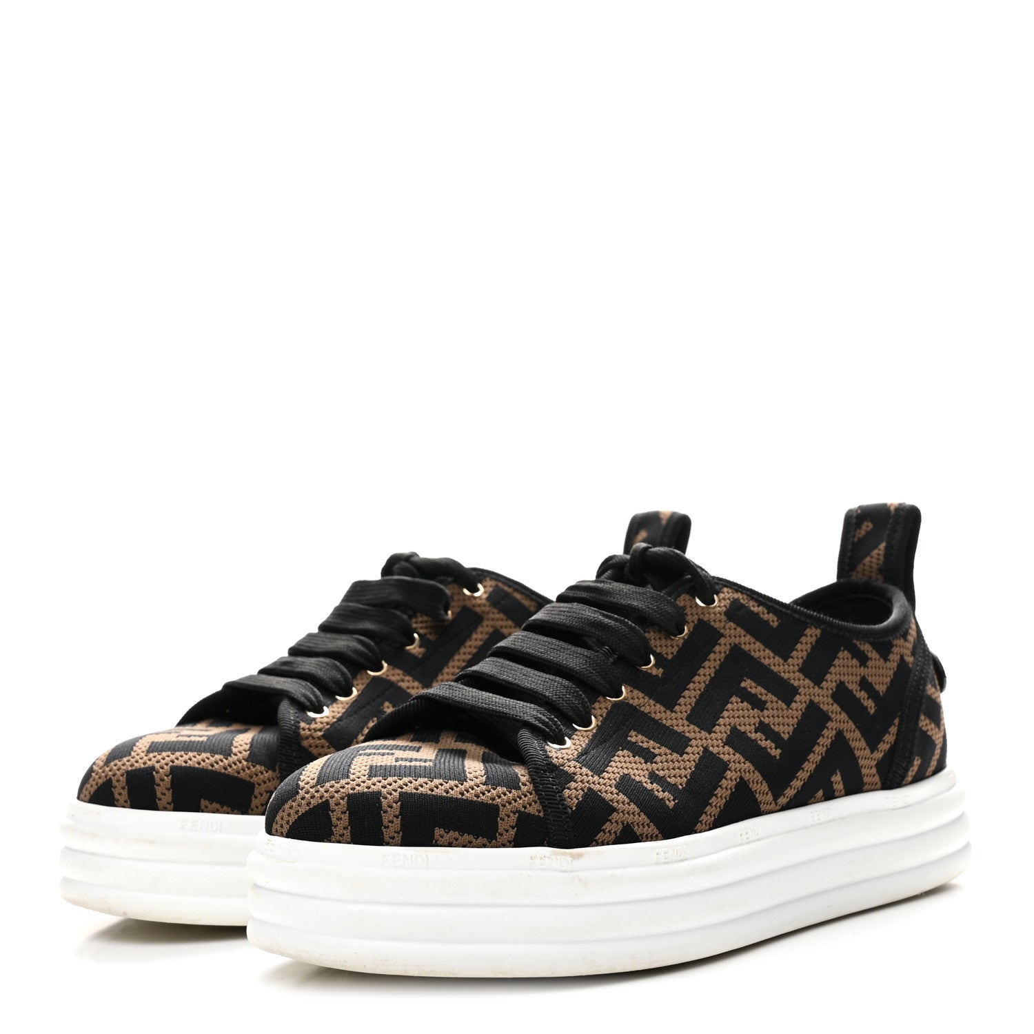 Fendi Fabric FF Micro-Perforated Rise Low Top Sneakers 36 Tobacco Black 4 of 9