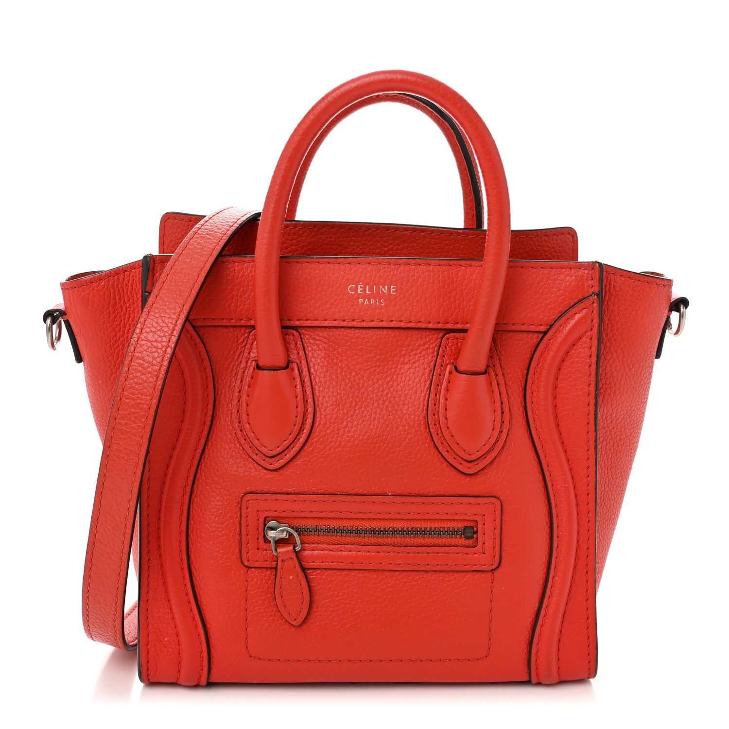 Celine Drummed Calfskin Nano Luggage Vermillion 1 of 11