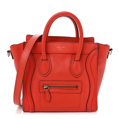 Celine Drummed Calfskin Nano Luggage Vermillion 1 of 11