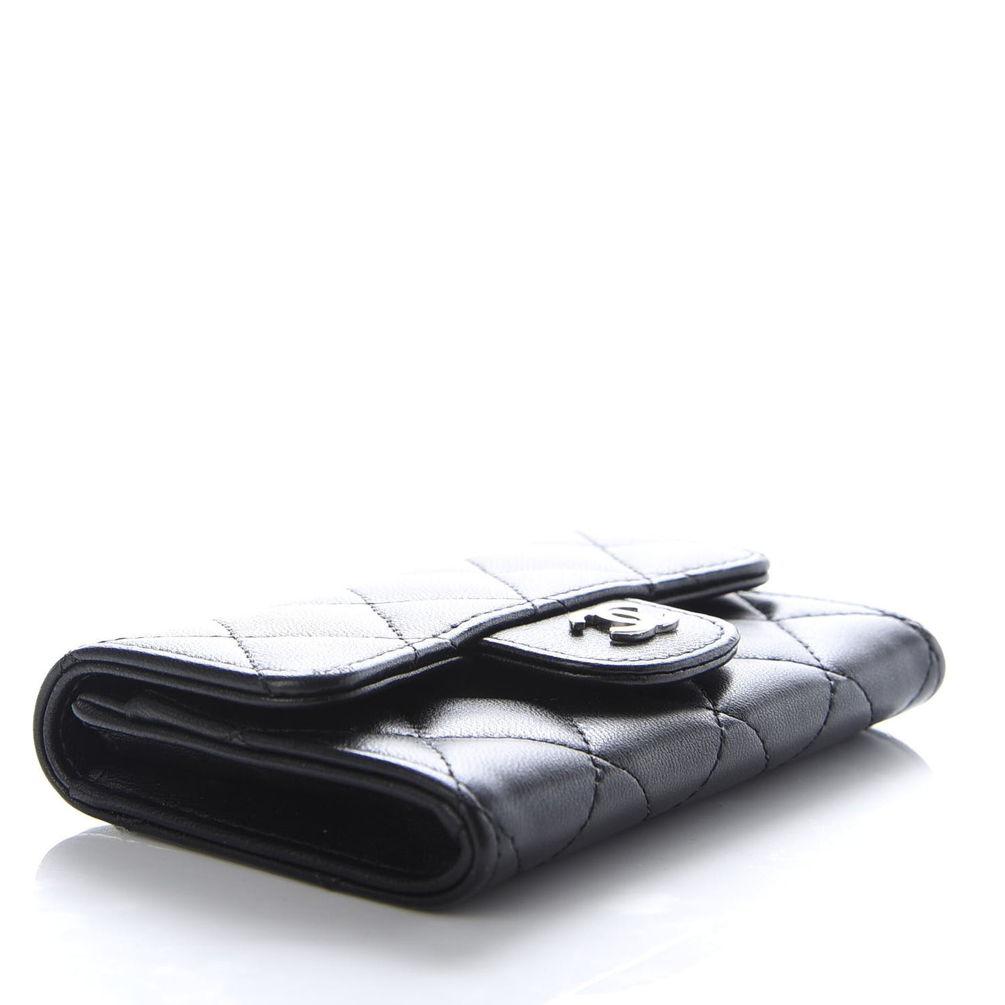 Lambskin Quilted Flap Card Holder Black