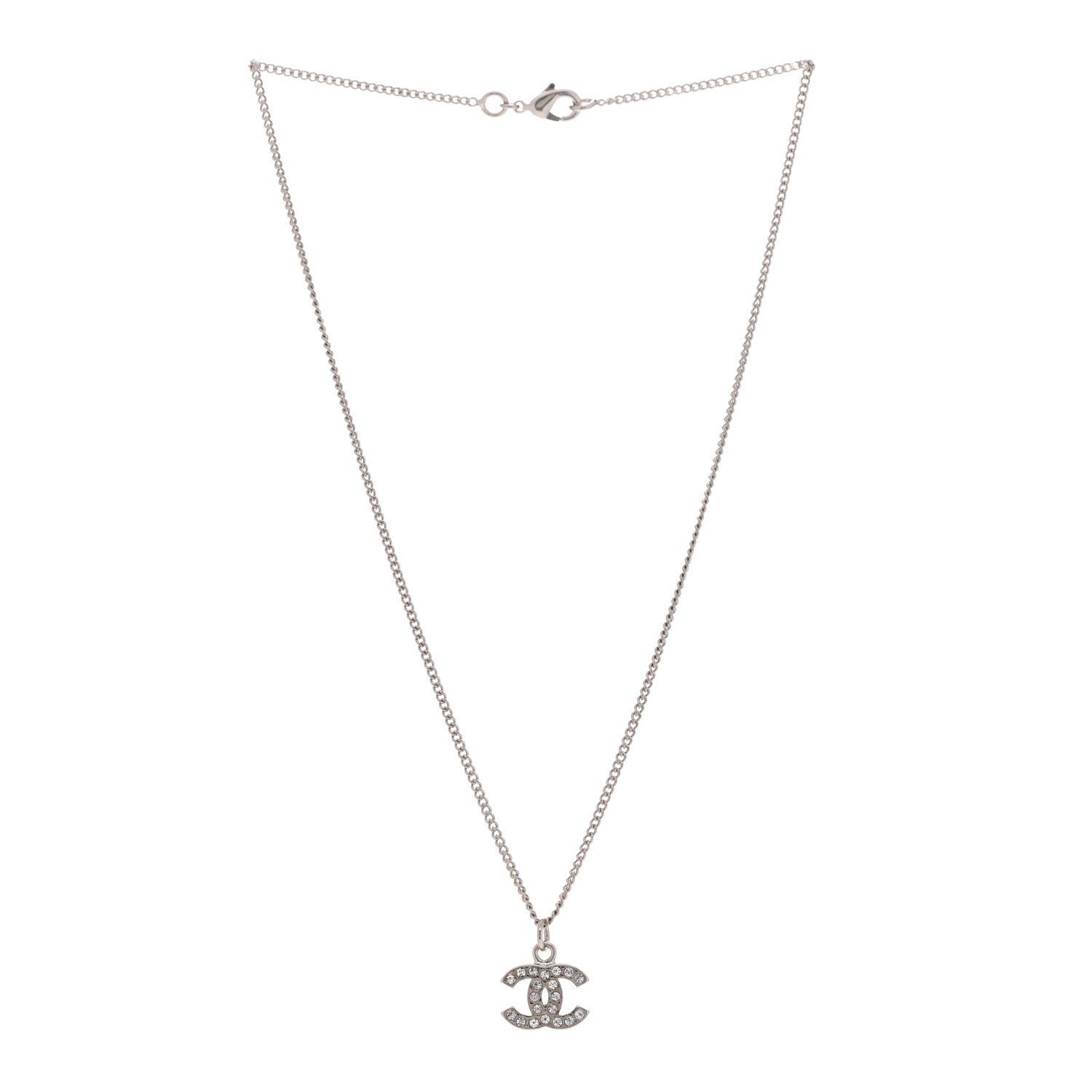 Chanel Crystal Timeless CC Necklace Silver 3 of 6
