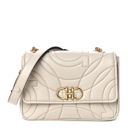 Salvatore Ferragamo Calfskin Quilted Gancini Flap Bag Bone 1 of 9