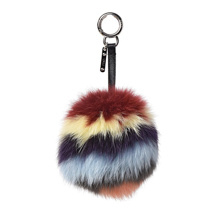Fendi Fox Fur Shiny Nappa Rainbrow Pom Pom Bag Charm Bordeaux Multicolor Black 1 of 6