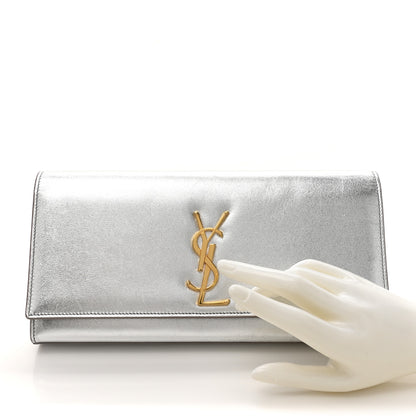 Saint Laurent Textured Metallic Calfskin Classic Monogram Cassandre Clutch Silver 2 of 14