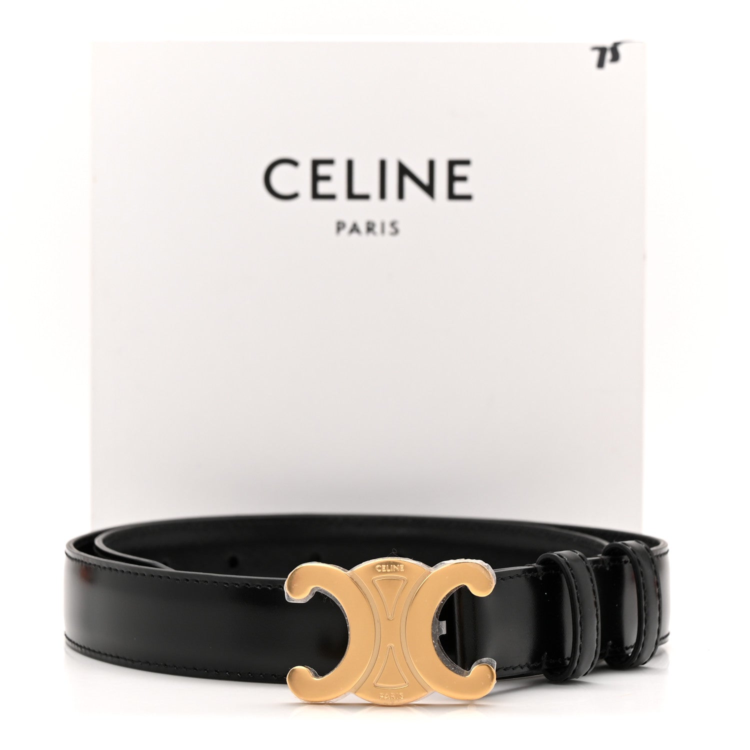 Celine Box Calfskin Medium 25mm Triomphe Belt 75 Black 1875973