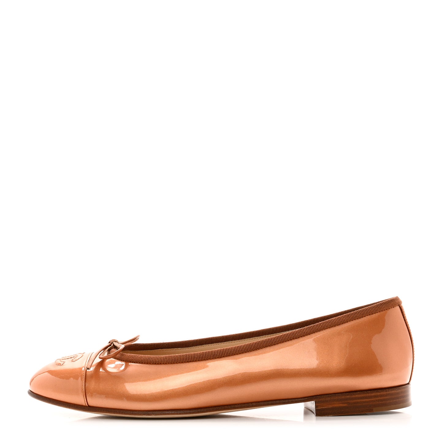 Patent Calfskin CC Cap Toe Ballerina Flats 39.5 Beige Fonce