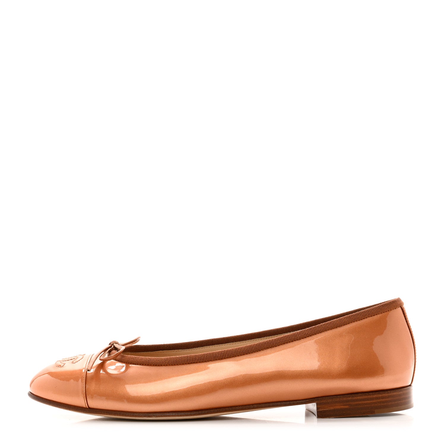 Chanel Patent Calfskin CC Cap Toe Ballerina Flats 39.5 Beige Fonce 1 of 8