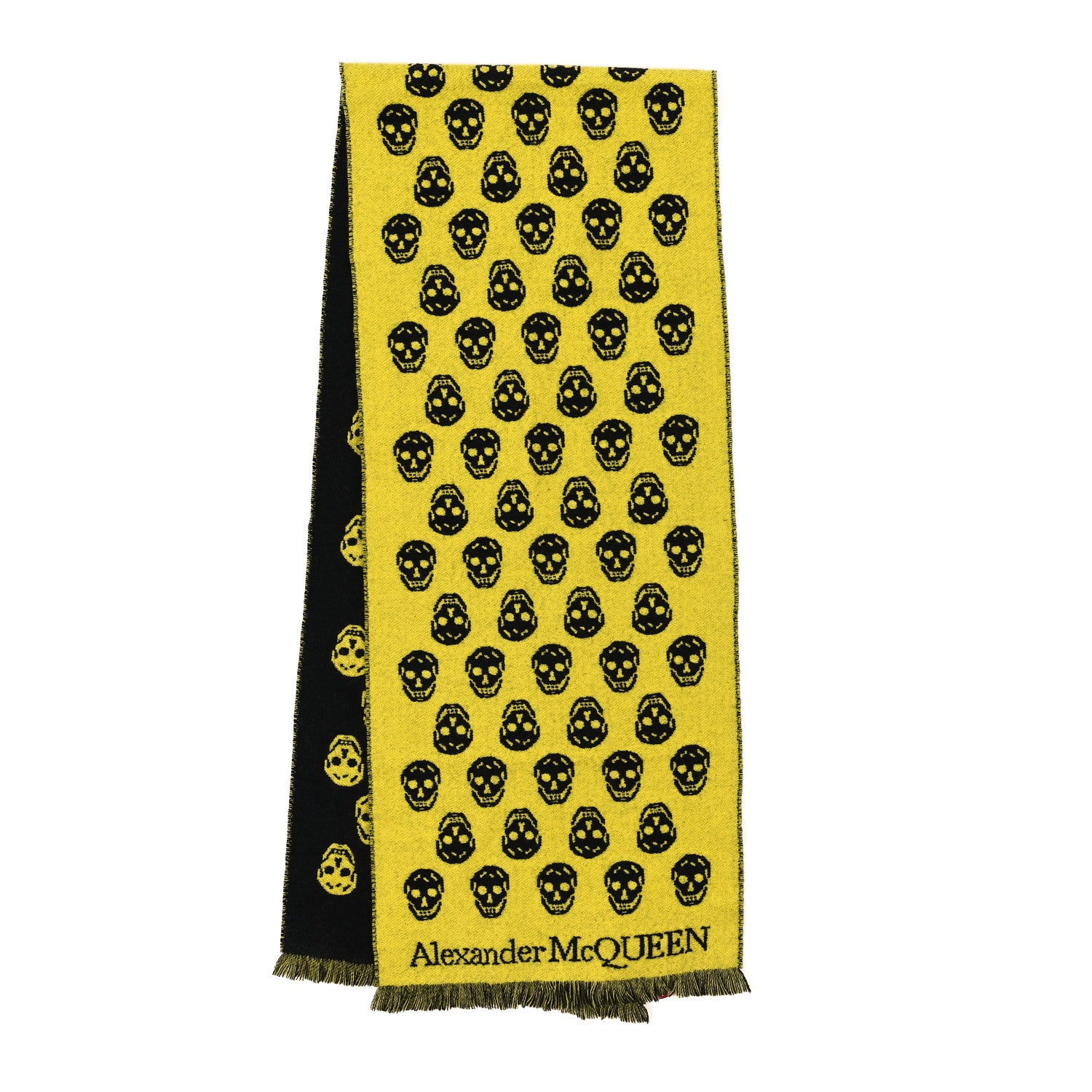 Alexander McQueen Wool Reversible Upside Down Skull Scarf Yellow