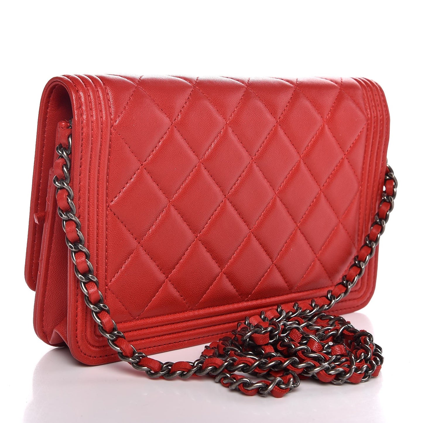Lambskin Quilted Boy Wallet On Chain WOC Red