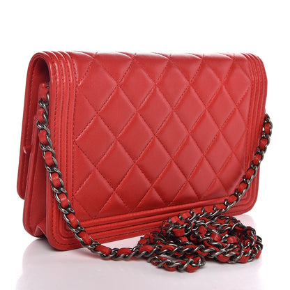 Chanel Lambskin Quilted Boy Wallet On Chain WOC Red 3 of 8