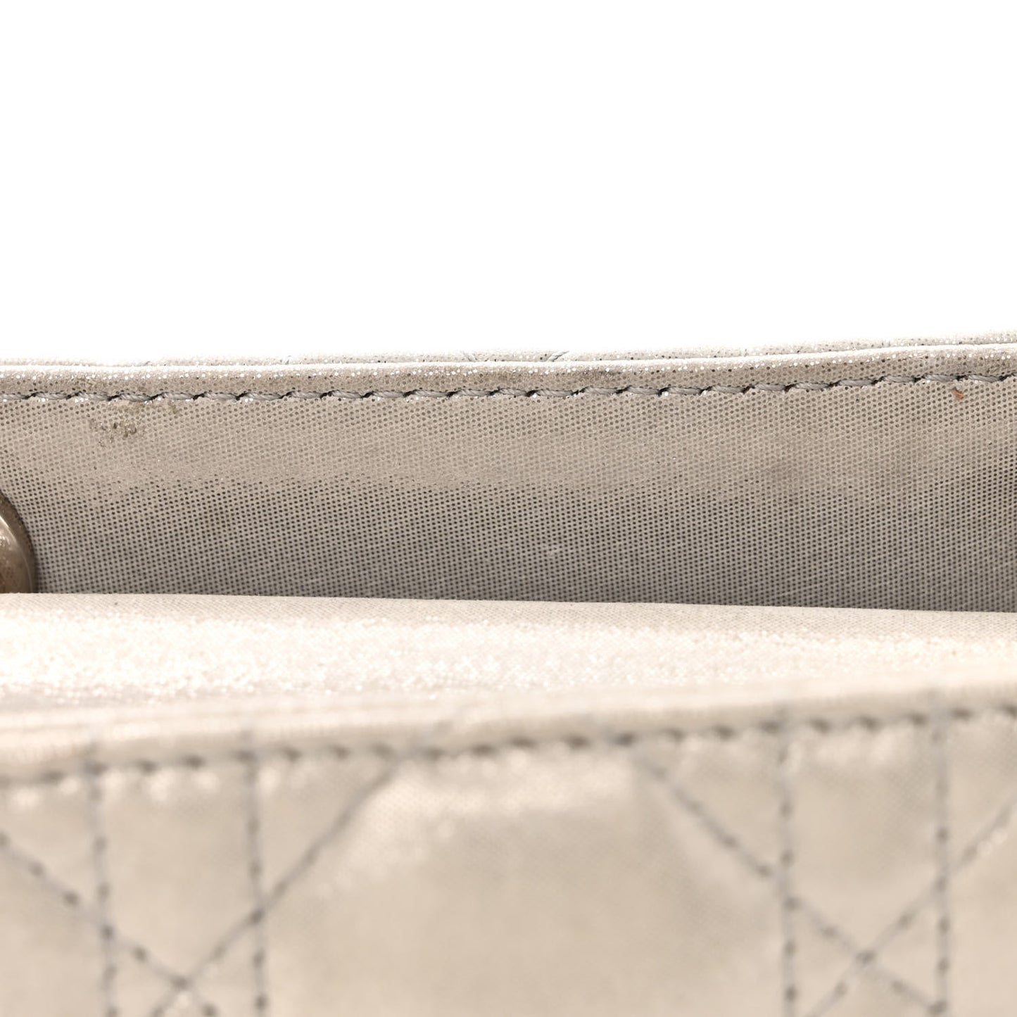 Metallic Lambskin Cannage Mini Lady Dior Silver