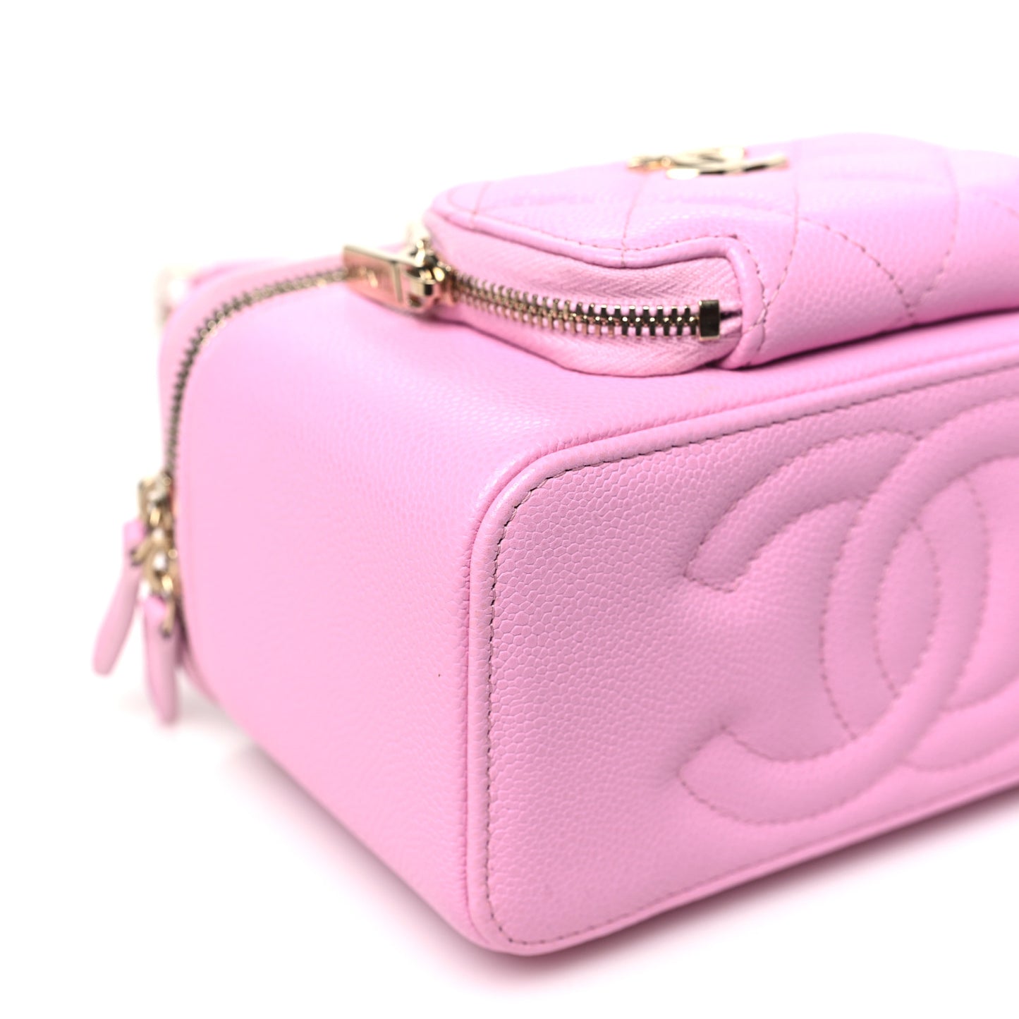 Caviar Quilted Top Handle Pocket Vanity Case Lilac