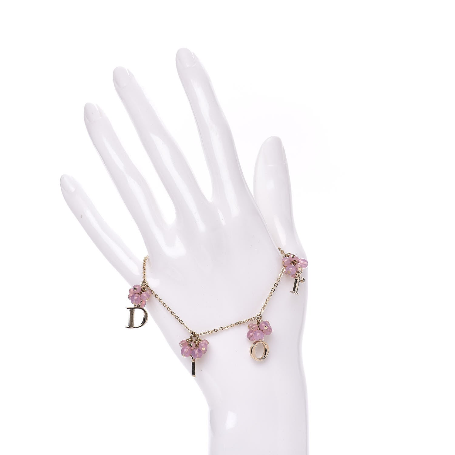 Christian Dior Beaded Logo Charm Bracelet Gold Pink 2 of 5