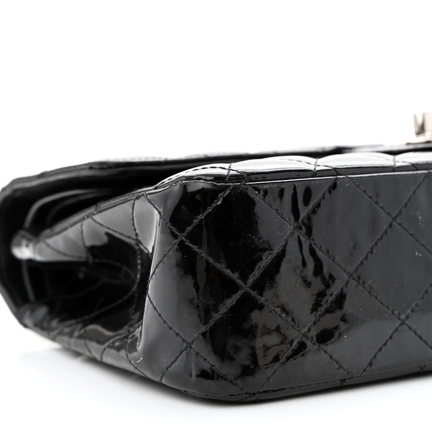 Patent Quilted Medium Double Flap Black
