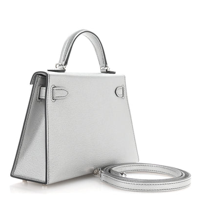Hermes Metallic Chevre Chamkilight Mini Kelly Sellier 20 Argent 3 of 11