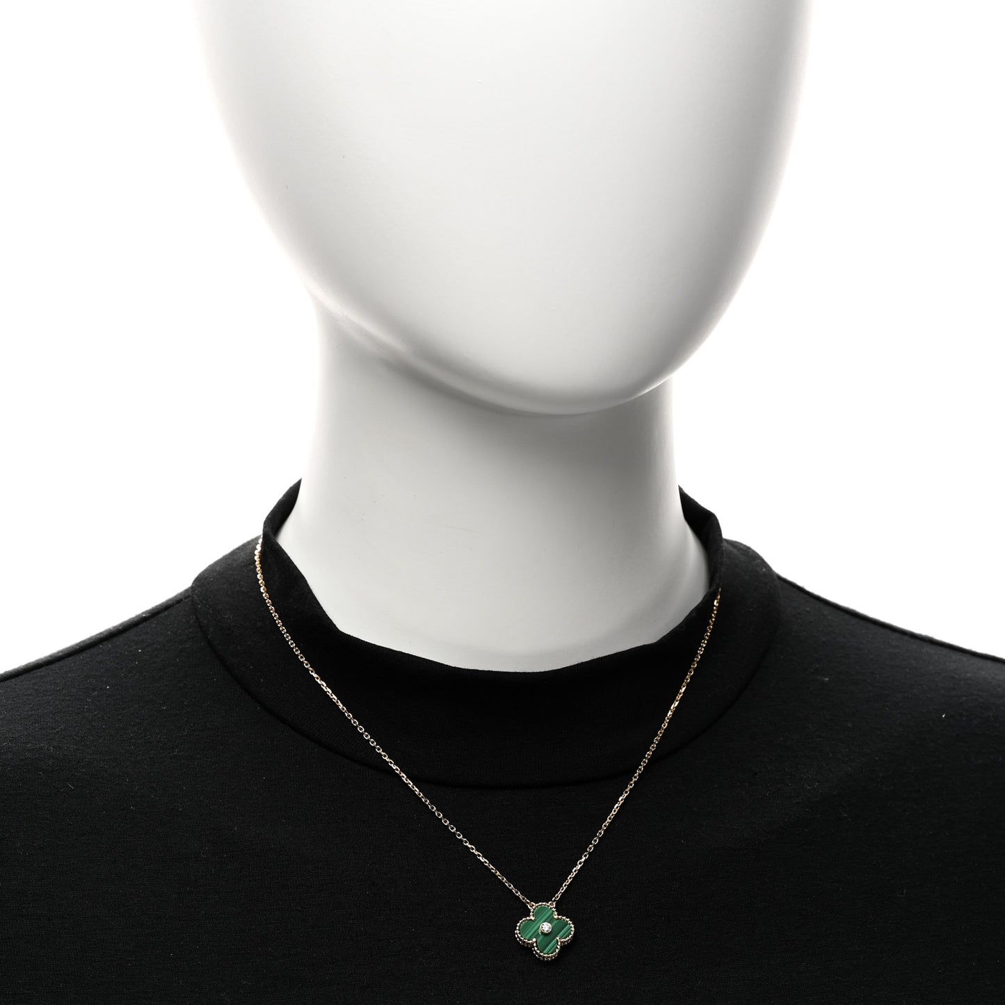 18K Yellow Gold Diamond Malachite Vintage Alhambra Pendant Necklace