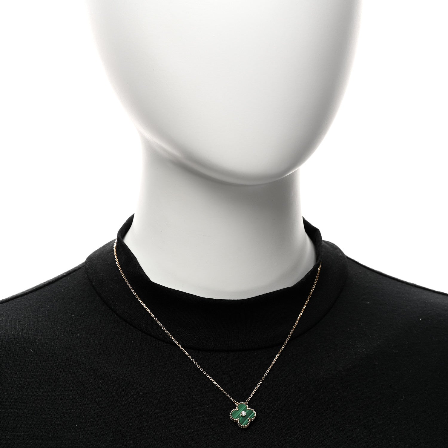 Van Cleef & Arpels 18K Yellow Gold Diamond Malachite Vintage Alhambra Pendant Necklace 2 of 6