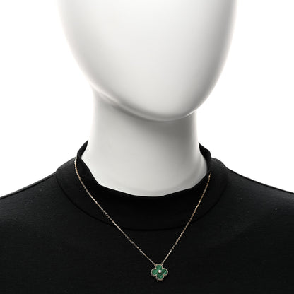 Van Cleef & Arpels 18K Yellow Gold Diamond Malachite Vintage Alhambra Pendant Necklace 2 of 6