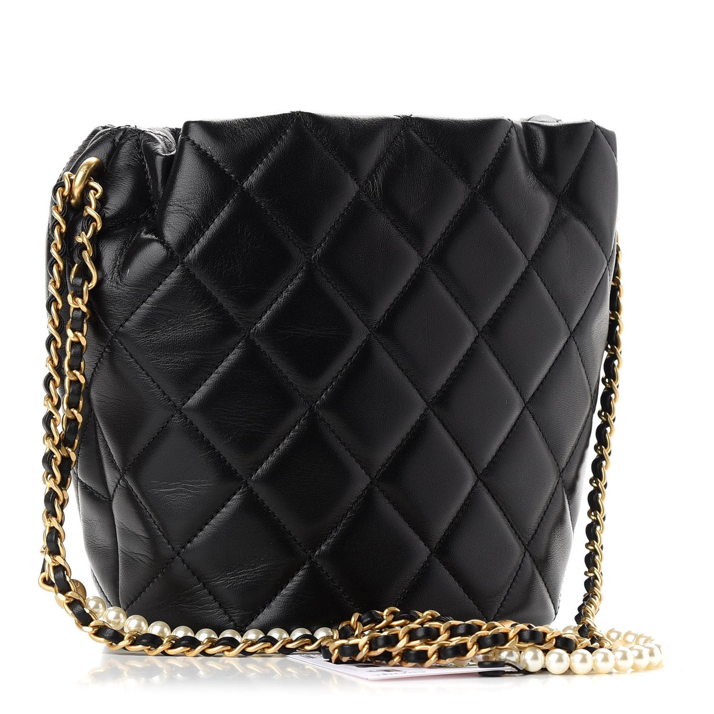 Lambskin Quilted My Perfect Chain Bucket Drawstring Bag Black