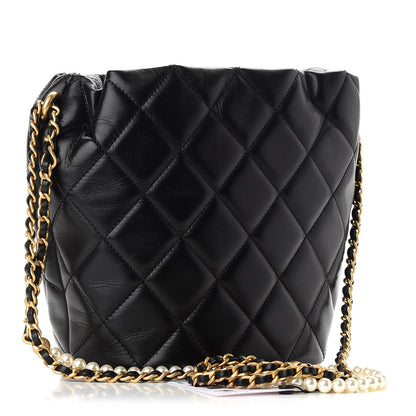 Chanel Lambskin Quilted My Perfect Chain Bucket Drawstring Bag Black 3 of 9