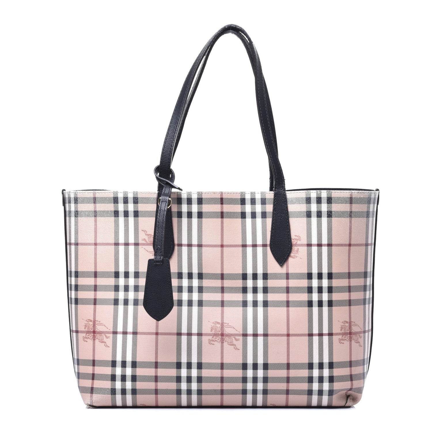 Burberry Grainy Calfskin Haymarket Check Medium Reversible Tote Black 2 of 15
