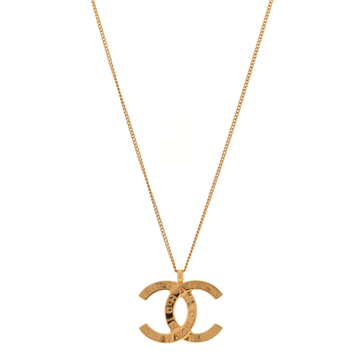 Metal CC Paris Button Necklace Gold