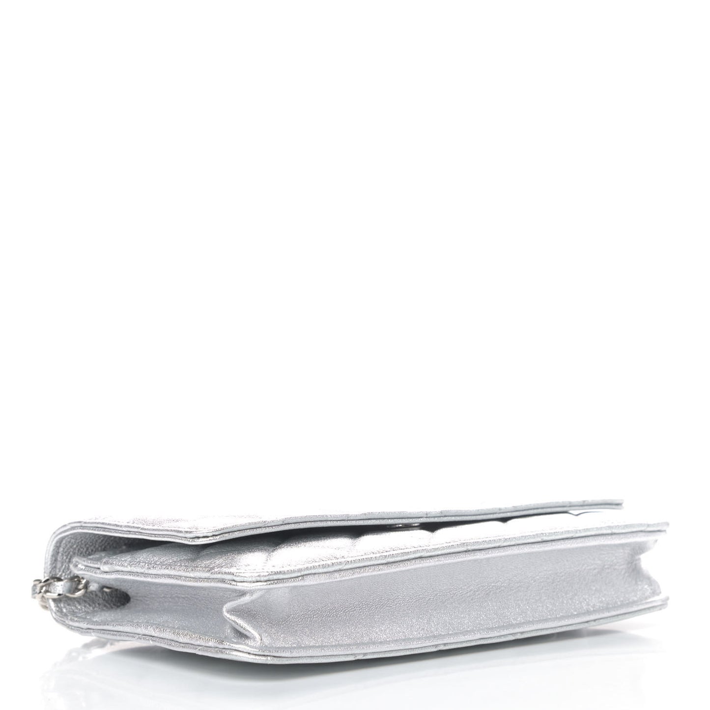 Metallic Lambskin Quilted Wallet On Chain WOC Silver