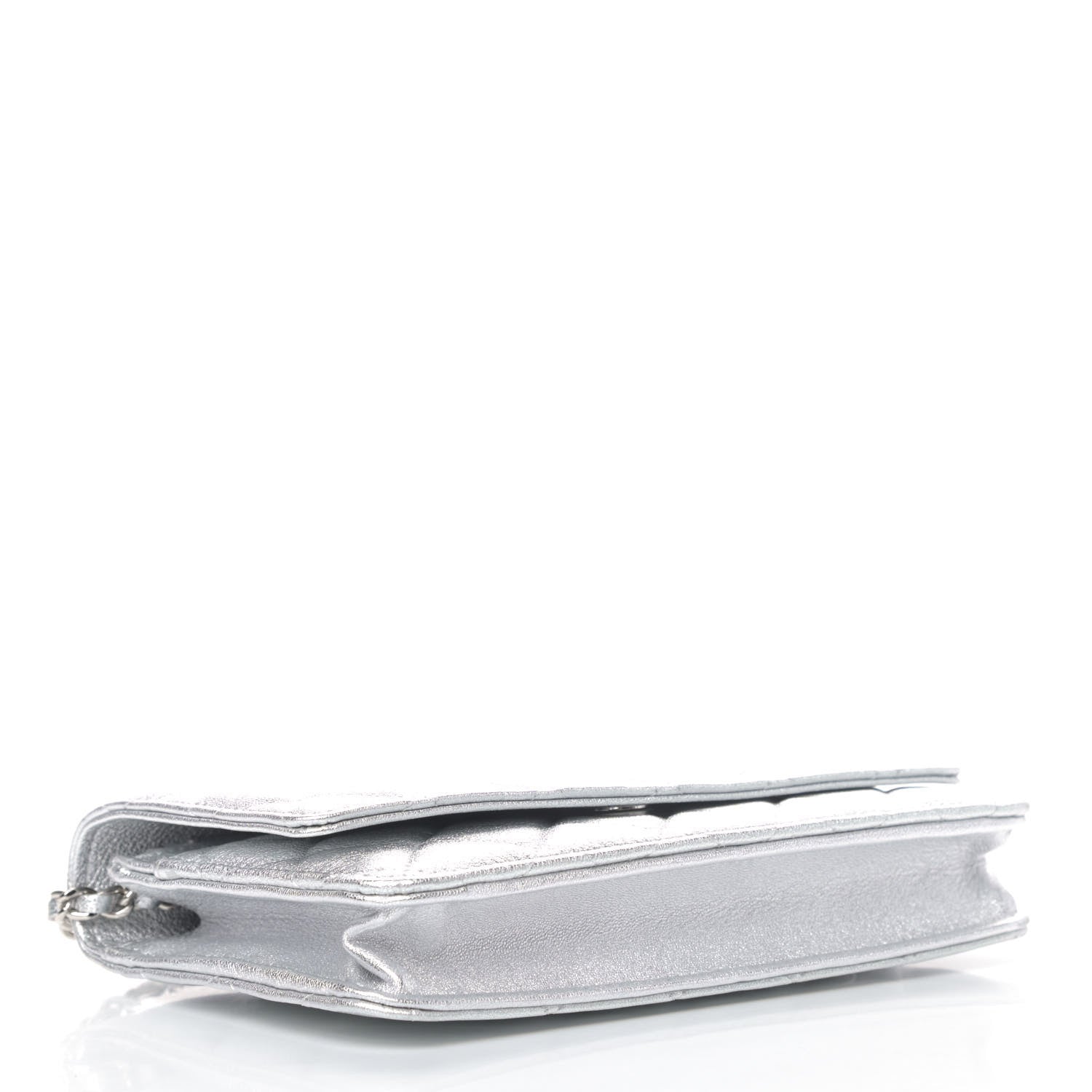 Chanel Metallic Lambskin Quilted Wallet On Chain WOC Silver 3 of 4