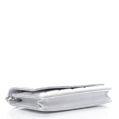 Chanel Metallic Lambskin Quilted Wallet On Chain WOC Silver 3 of 4