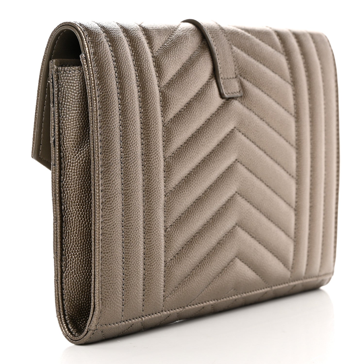 Saint Laurent Grain De Poudre Textured Mixed Matelasse Triquilt Monogram Clutch Piombo 3 of 8