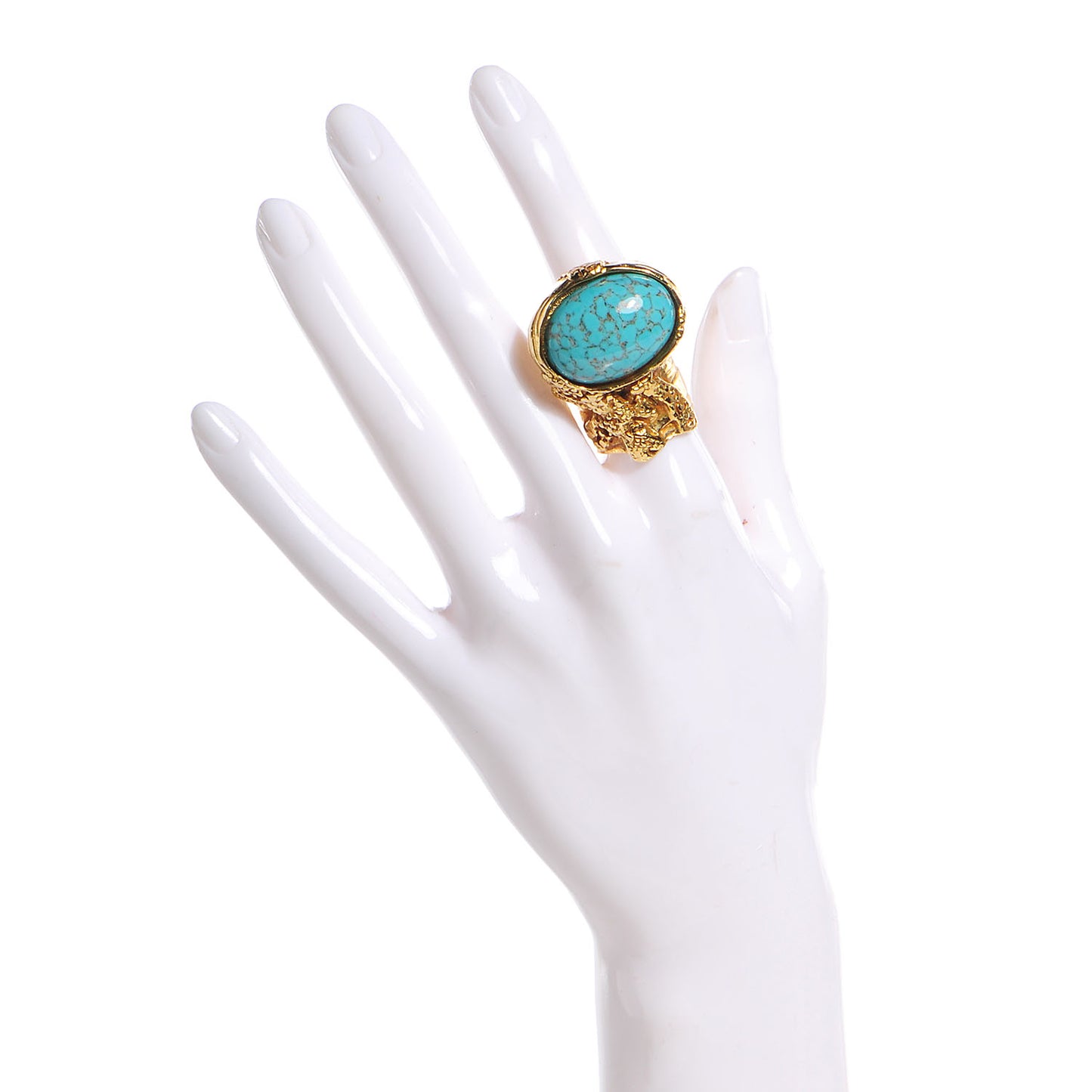 Glass Cabochon Arty Ovale Ring 7 Gold Turquoise