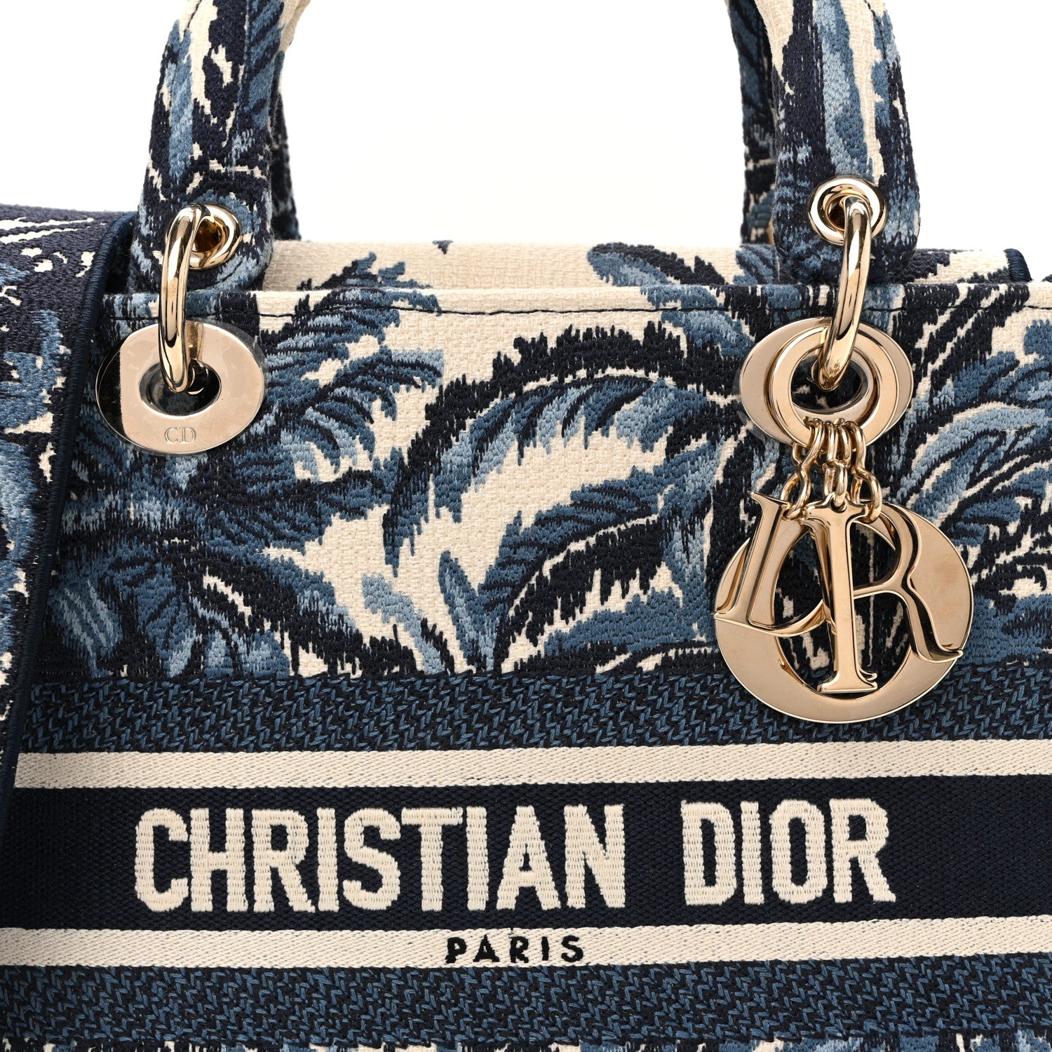 Christian Dior Canvas Embroidered Palm Tree Toile De Jouy Medium Lady D-Lite Blue 8 of 10