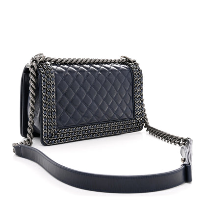 Chanel Glazed Calfskin Quilted Medium Boy Chained Flap Blue 3 of 10