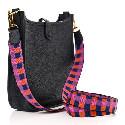 Hermes Taurillon Clemence Amazone Maxi Quadrille Evelyne TPM Bleu Nuit Bleu Saphir Anemone Capucine 3 of 10