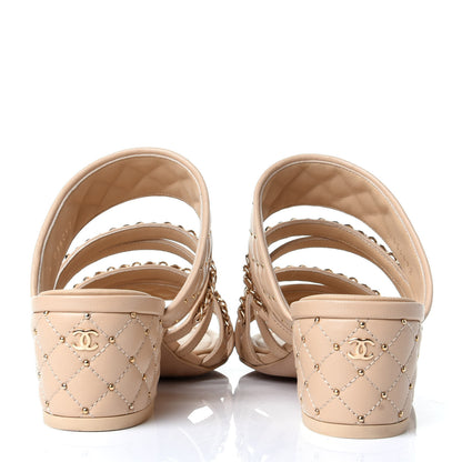 Chanel Lambskin Quilted Chain Mule Sandals 37.5 Beige 6 of 12
