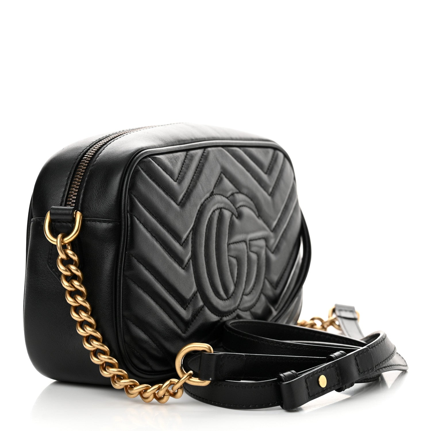 Gucci Calfskin Matelasse Small GG Marmont Chain Shoulder Bag Black 3 of 18