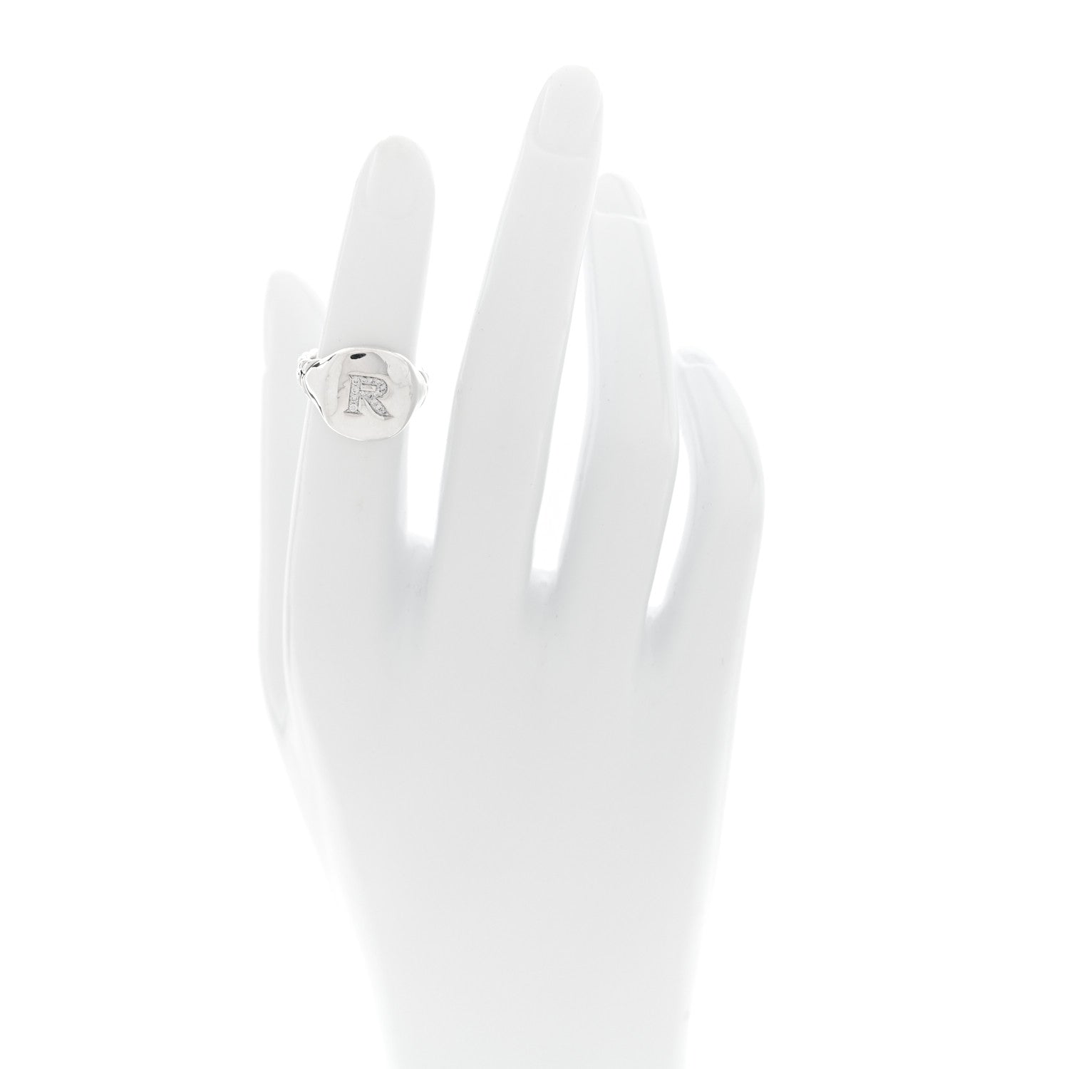 David Yurman Sterling Silver Diamond 14mm Initial R Pinky Ring  46 3.75 2 of 4
