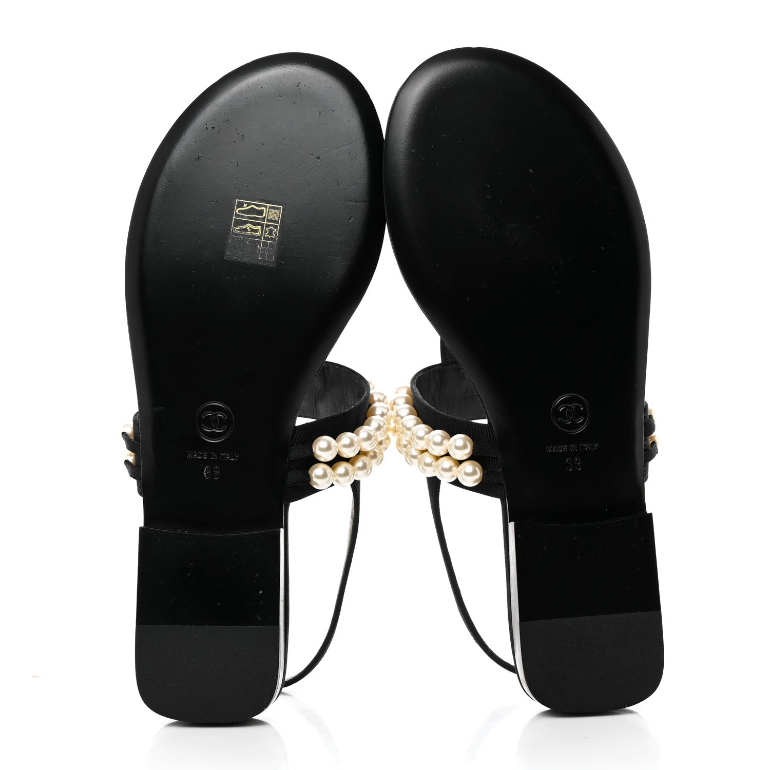 Chanel Grosgrain Pearl CC Sandals 39 Black 5 of 9