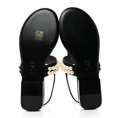 Chanel Grosgrain Pearl CC Sandals 39 Black 5 of 9