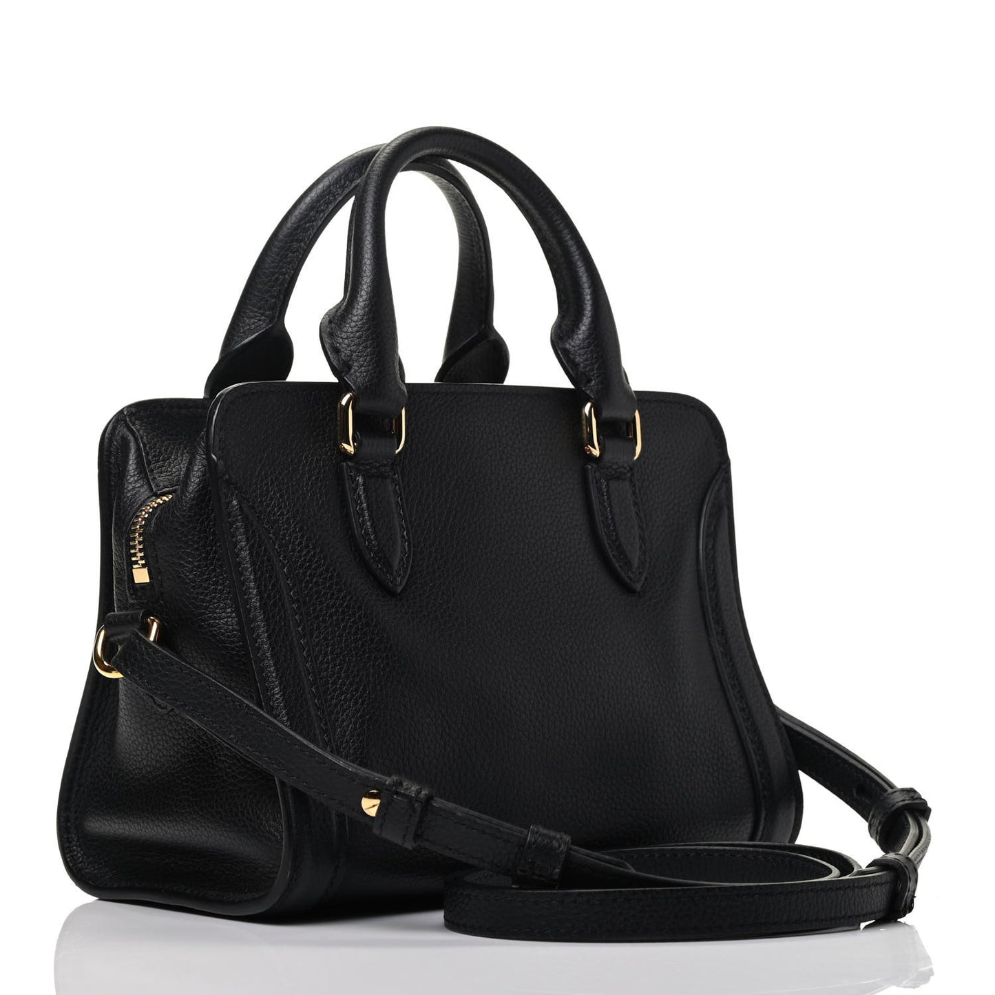 Pebbled Calfskin Mini Padlock Tote Black