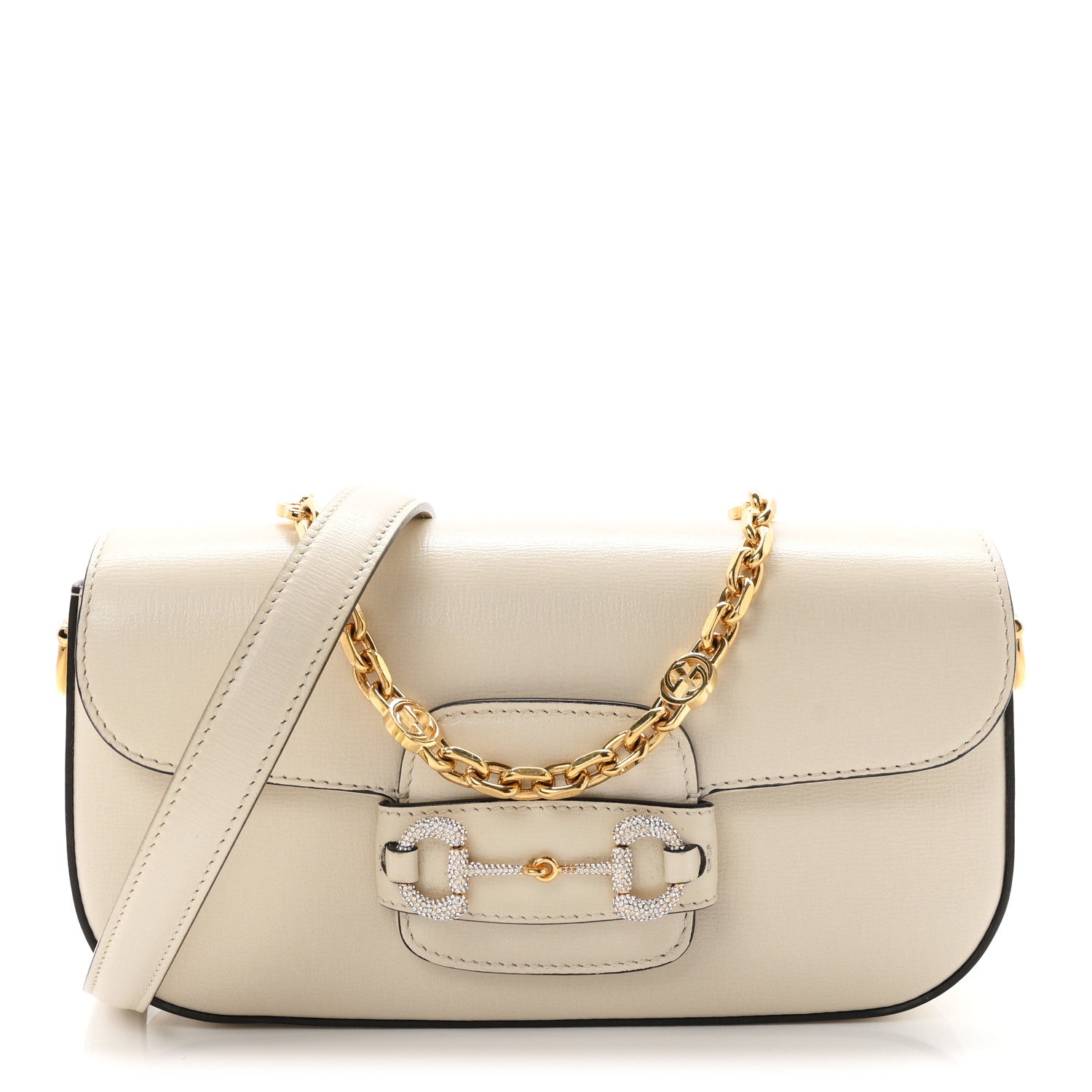 Gucci Azalea Calfskin Crystal Small Horsebit 1955 Chain Shoulder Bag White 1 of 10