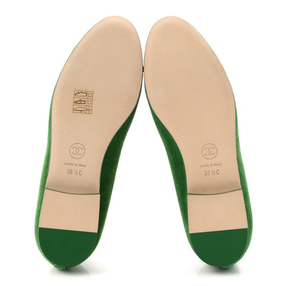Chanel Suede Patent Cap Toe CC Ballerina Flats 36.5 Green 6 of 10