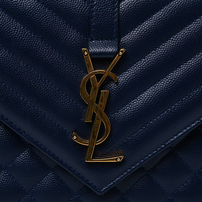 Saint Laurent Grain De Poudre Textured Mixed Matelasse Triquilt Medium Monogram Satchel Deep Marine 10 of 10