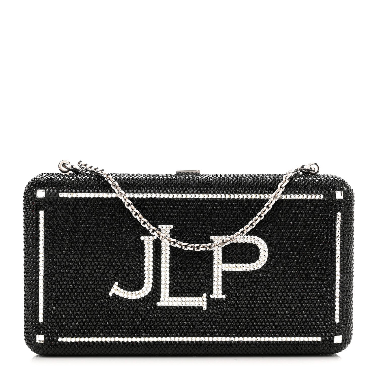 Judith Leiber Crystal Bespoke Slim Slide Clutch Black Silver 1 of 9