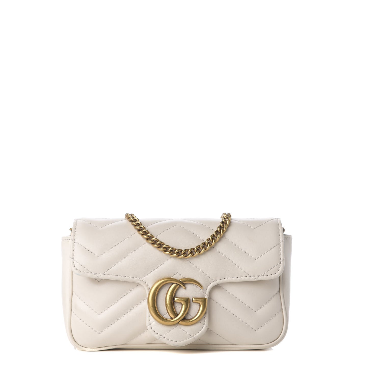 Calfskin Matelasse Super Mini GG Marmont Shoulder Bag White