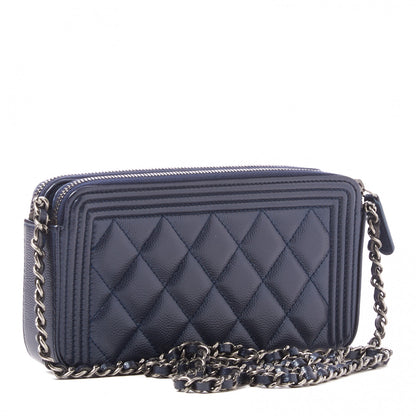 Chanel Metallic Caviar Quilted Small Boy Clutch With Chain Navy 2 of 11