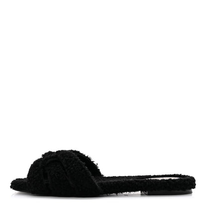 Saint Laurent Shearling Tribute Flat Mules 38.5 Black 1 of 13
