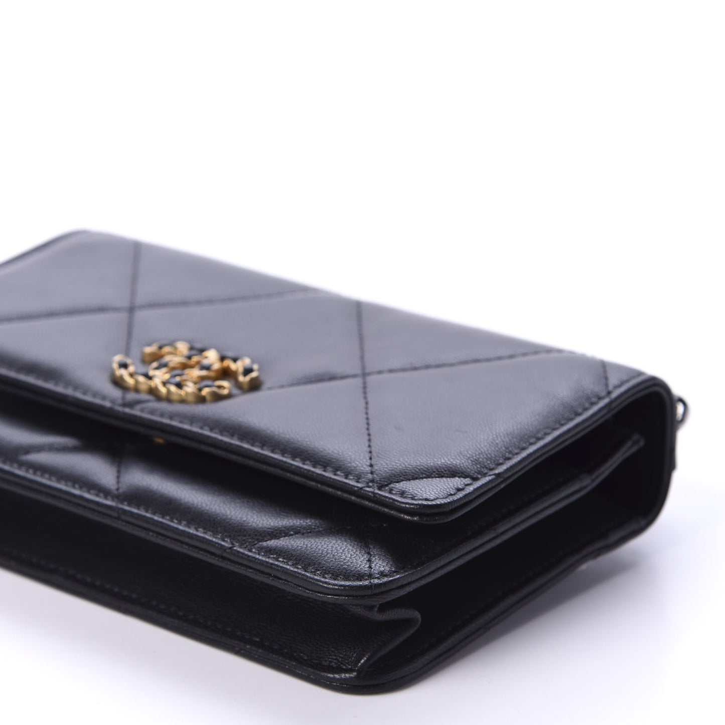 Goatskin Quilted 19 Wallet On Chain WOC Black