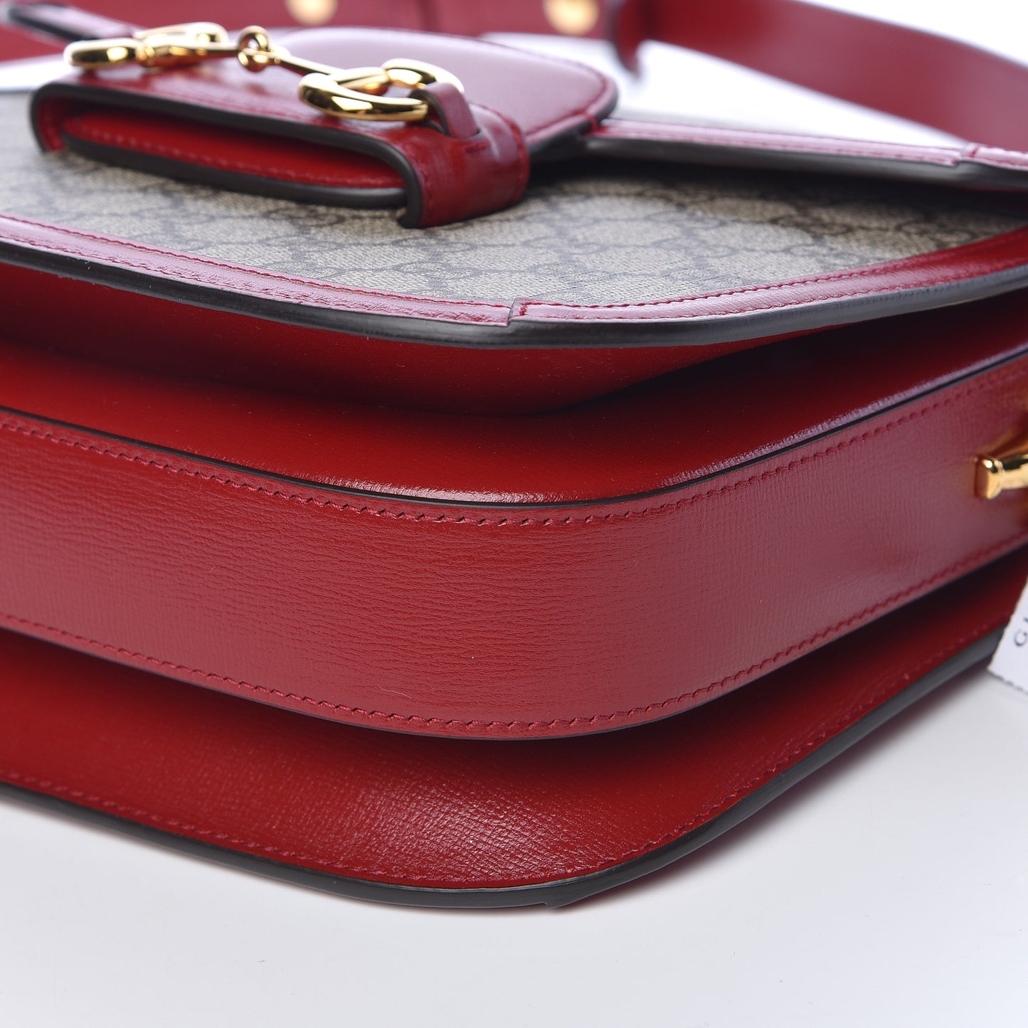 GG Supreme Monogram Azalea Calfskin Horsebit 1955 Shoulder Bag Beige Ebony New Cherry Red